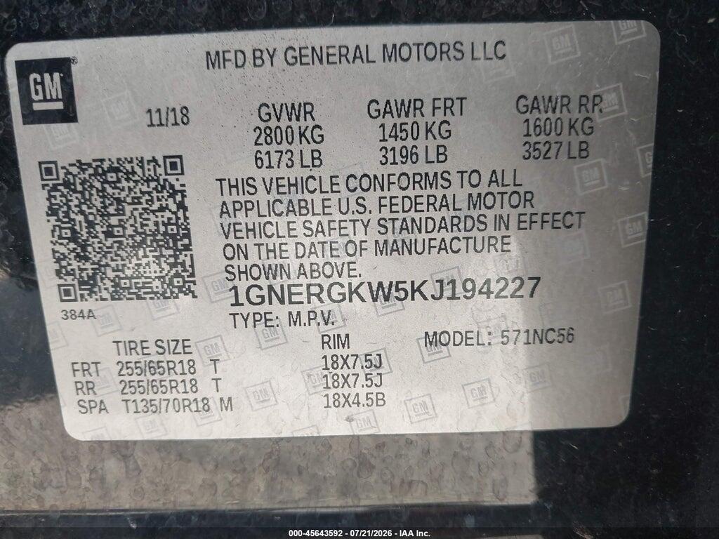 1GNERGKW5KJ194227 2019 CHEVROLET TRAVERSE photo no. 9