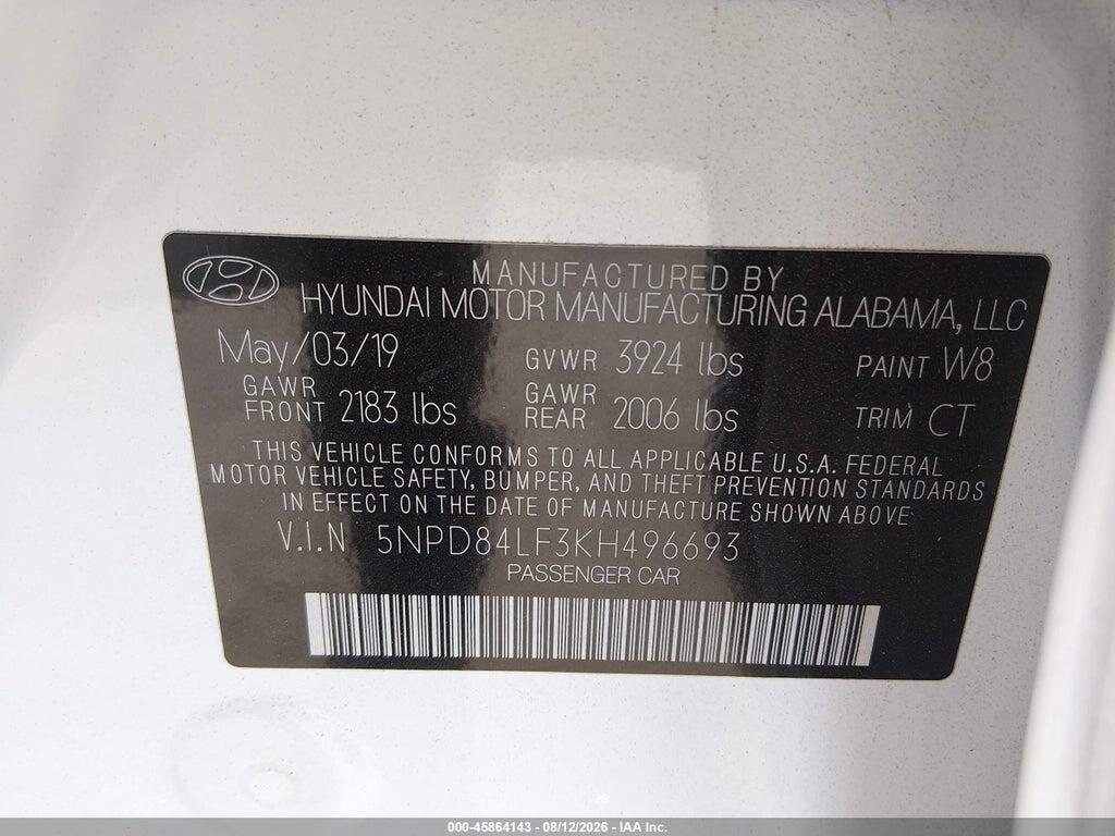 5NPD84LF3KH496693 2019 HYUNDAI ELANTRA photo no. 9