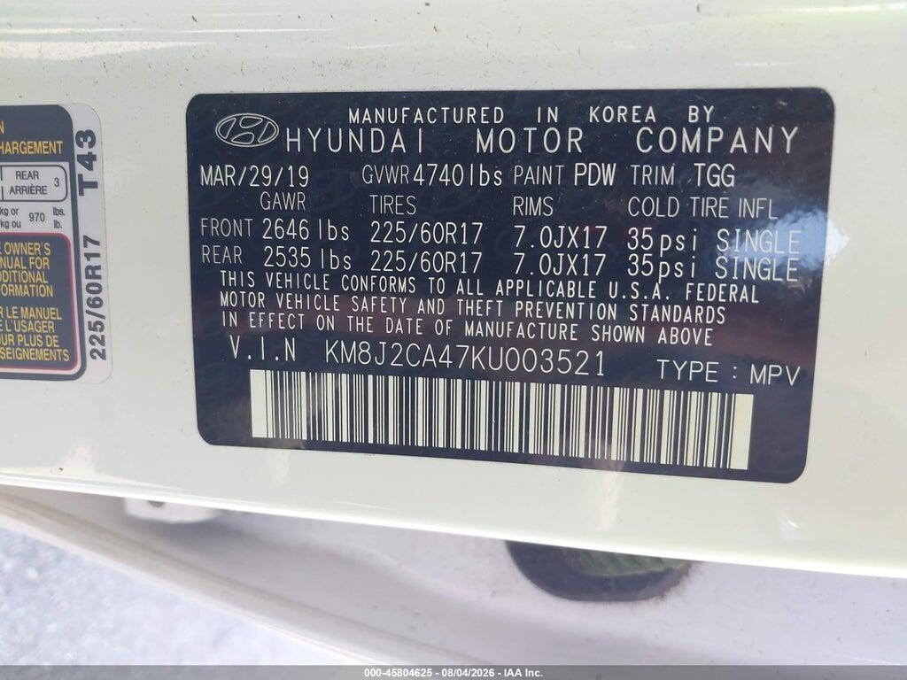KM8J2CA47KU003521 2019 HYUNDAI TUCSON photo no. 9