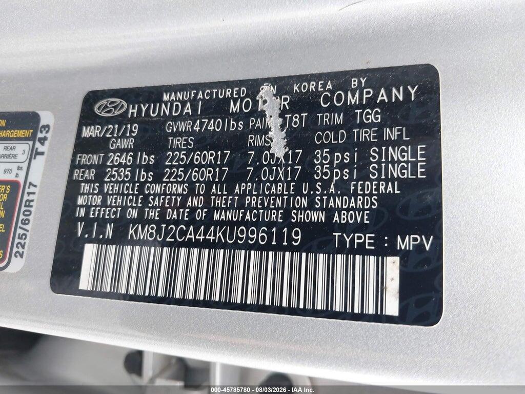 KM8J2CA44KU996119 2019 HYUNDAI TUCSON photo no. 9