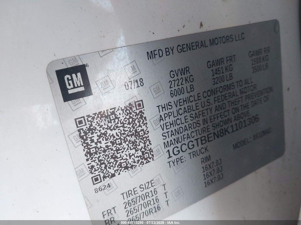 1GCGTBEN8K1101306 2019 CHEVROLET COLORADO photo no. 9
