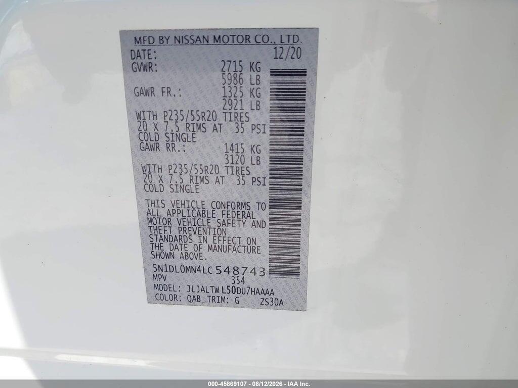 5N1DL0MN4LC548743 2020 INFINITI QX60 photo no. 9