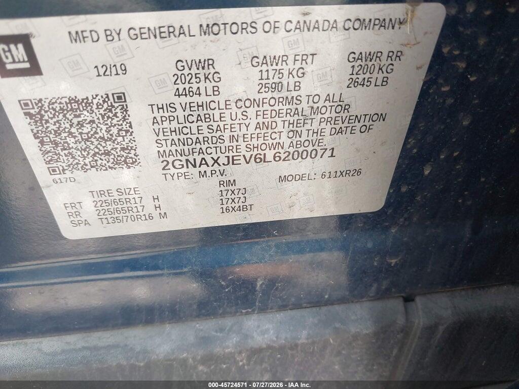2GNAXJEV6L6200071 2020 CHEVROLET EQUINOX photo no. 9