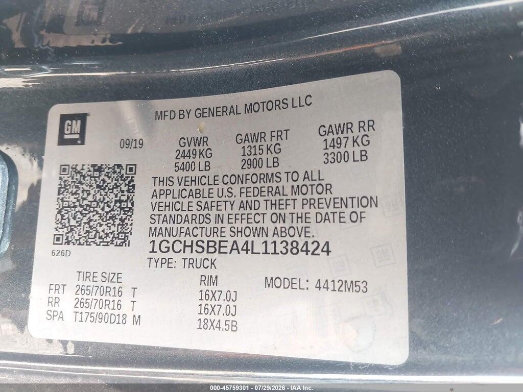 1GCHSBEA4L1138424 2020 CHEVROLET COLORADO photo no. 9