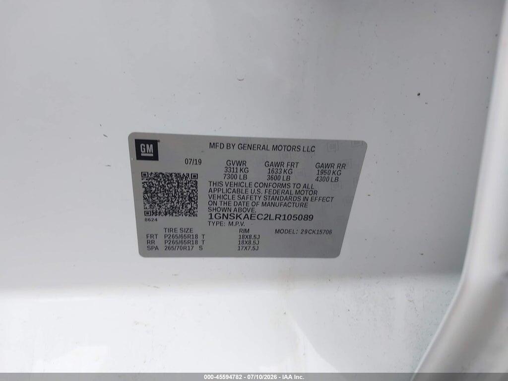 1GNSKAEC2LR105089 2020 CHEVROLET TAHOE photo no. 9