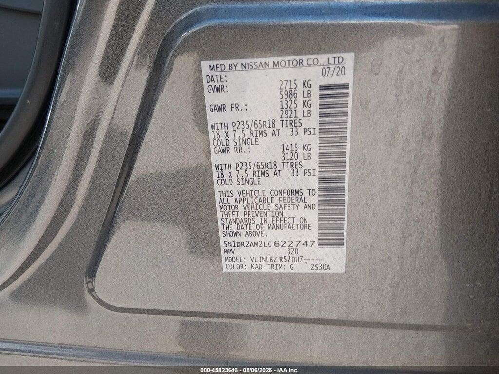 5N1DR2AM2LC622747 2020 NISSAN PATHFINDER photo no. 9