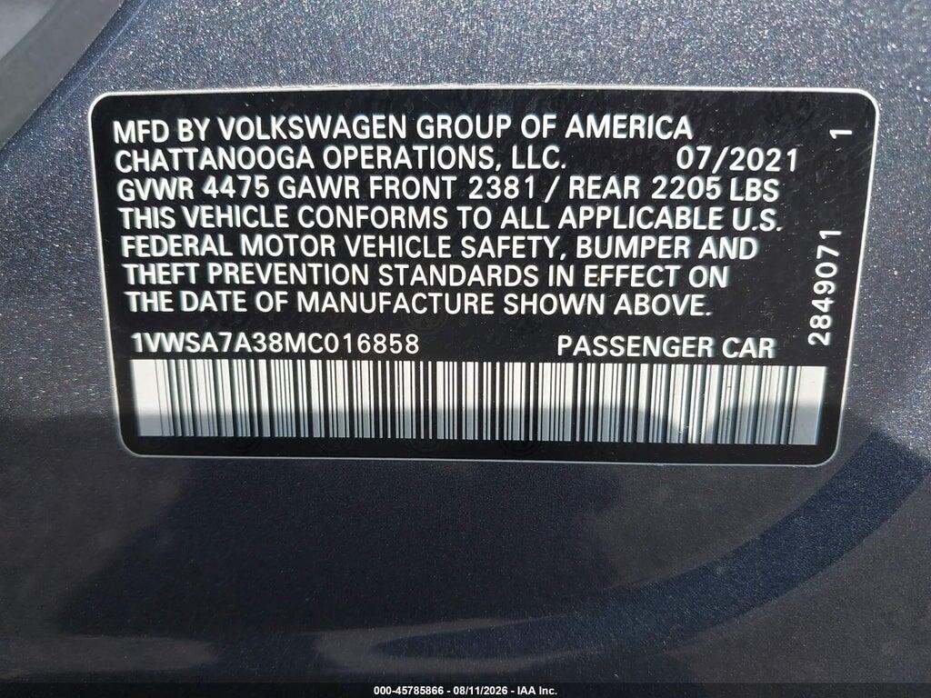 1VWSA7A38MC016858 2021 VOLKSWAGEN PASSAT photo no. 9