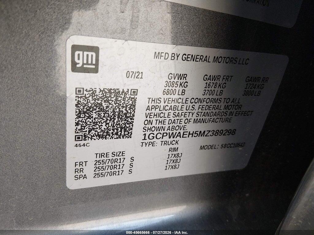 1GCPWAEH5MZ389298 2021 CHEVROLET SILVERADO 1500 photo no. 9