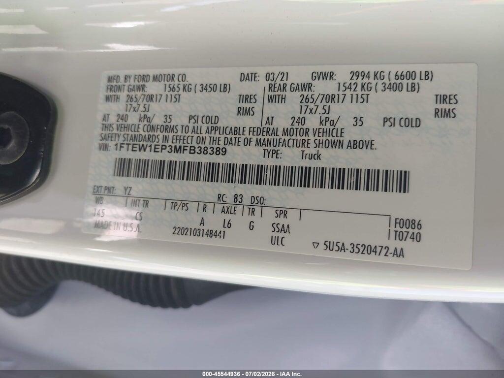 1FTEW1EP3MFB38389 2021 FORD F-150 photo no. 9
