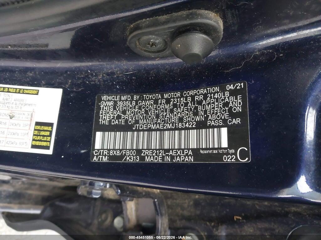 JTDEPMAE2MJ183422 2021 TOYOTA COROLLA photo no. 9