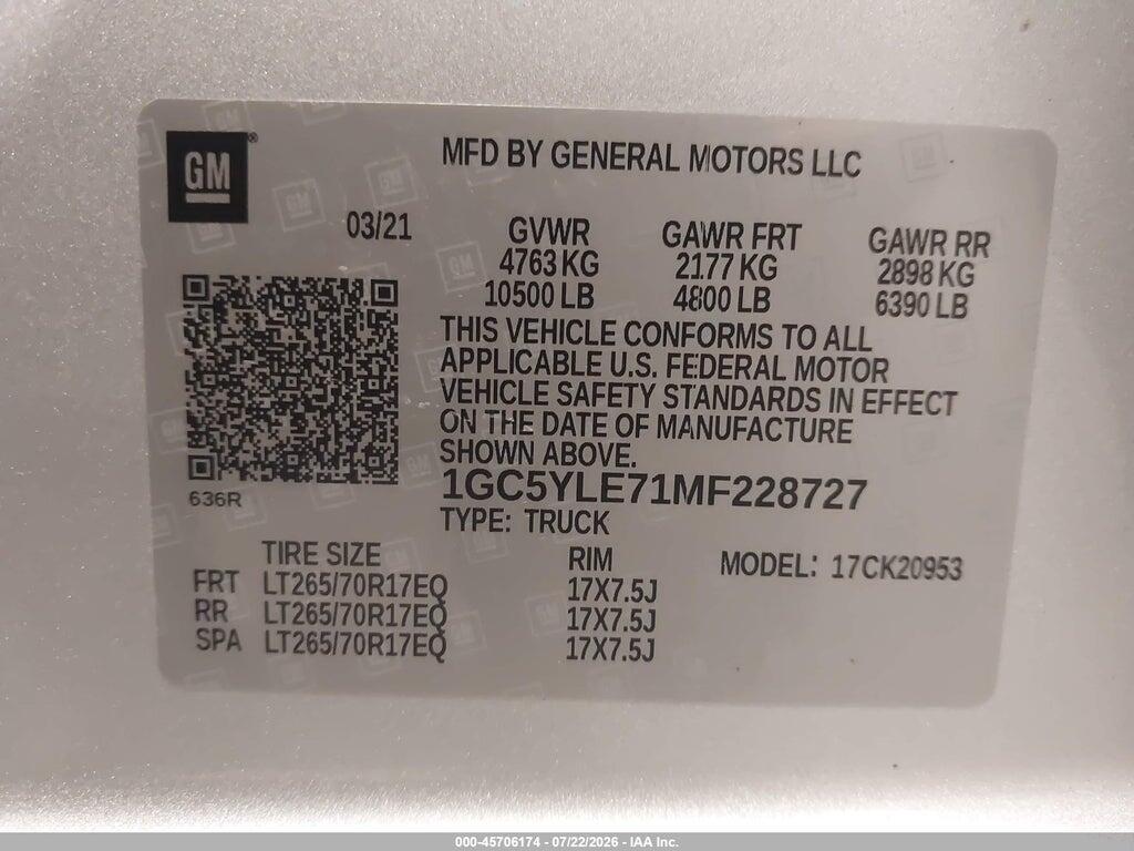 1GC5YLE71MF228727 2021 CHEVROLET SILVERADO 2500HD photo no. 9