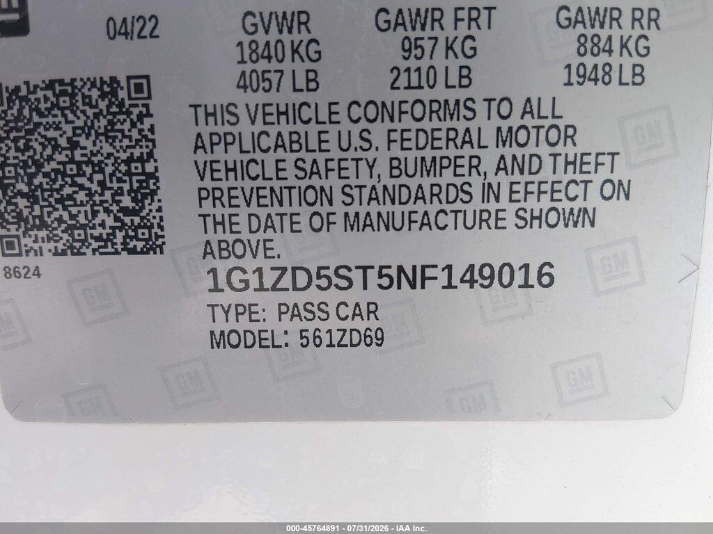 1G1ZD5ST5NF149016 2022 CHEVROLET MALIBU photo no. 9