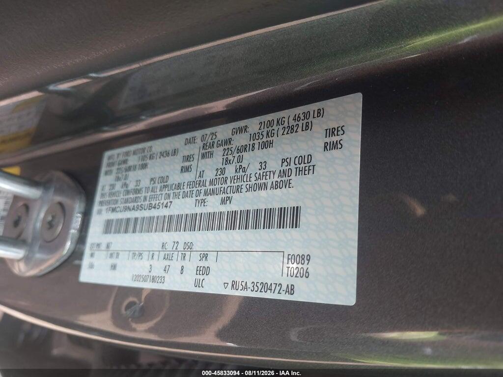 1FMCU9NA9SUB45147 2025 FORD ESCAPE photo no. 9