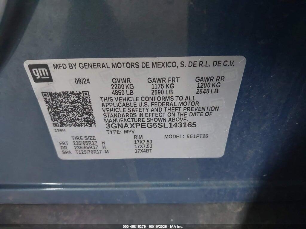 3GNAXPEG5SL143165 2025 CHEVROLET EQUINOX photo no. 9