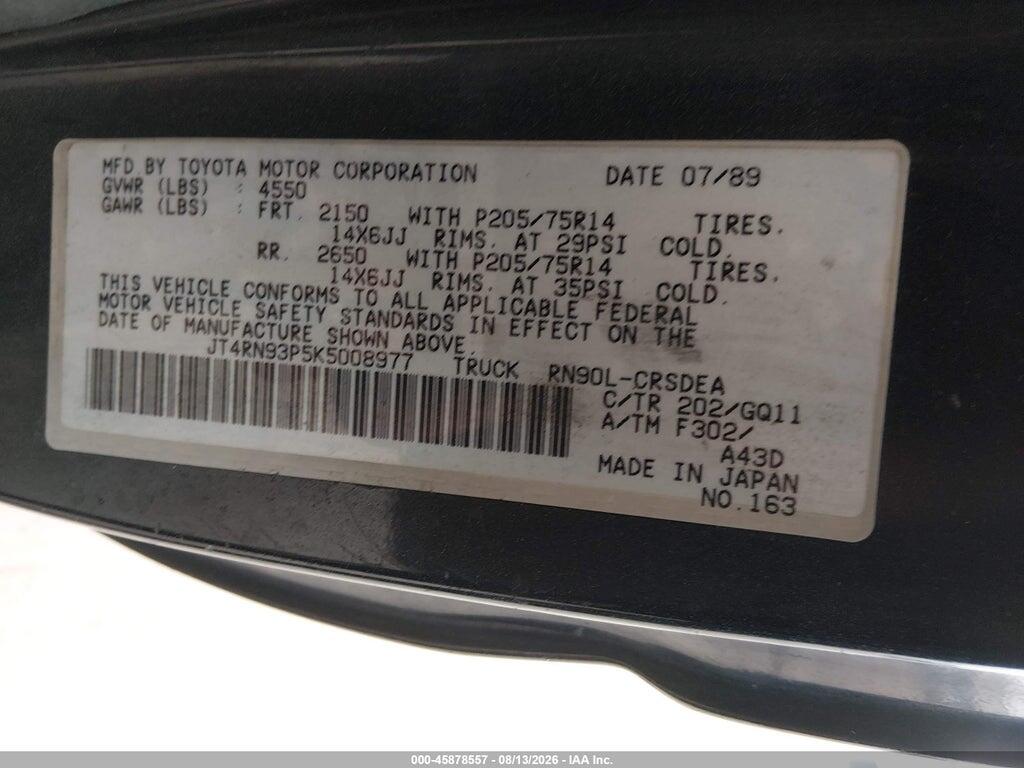 JT4RN93P5K5008977 1989 TOYOTA PICKUP photo no. 9