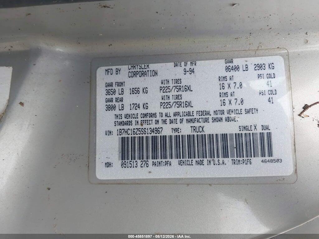 1B7HC16Z5SS134967 1995 DODGE RAM 1500 photo no. 9