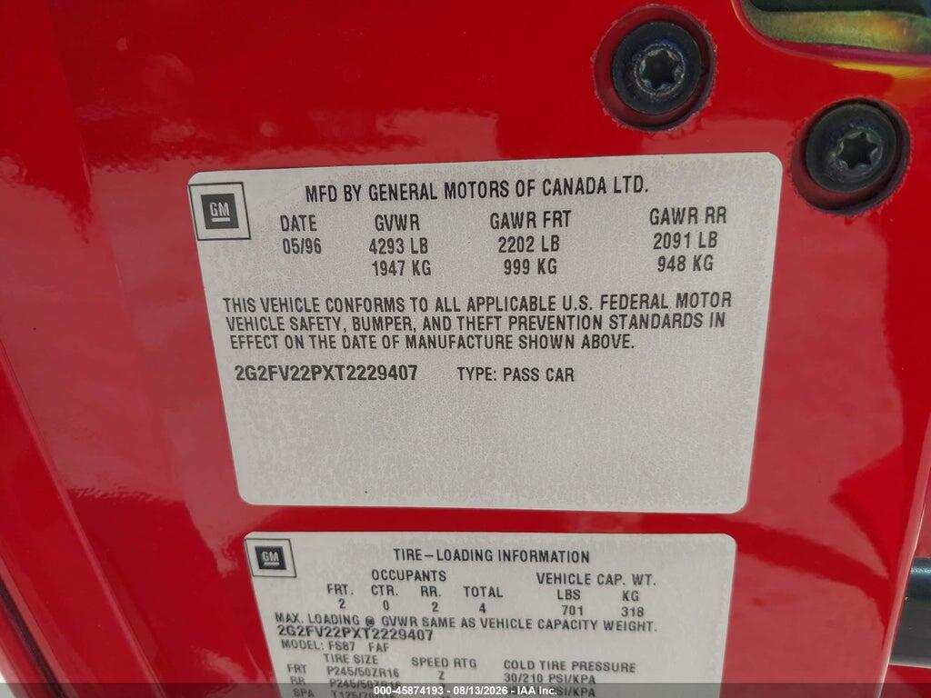 2G2FV22PXT2229407 1996 PONTIAC FIREBIRD photo no. 9