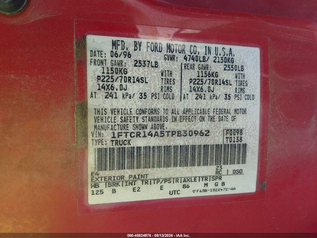 1FTCR14A5TPB30962 1996 FORD RANGER photo no. 9