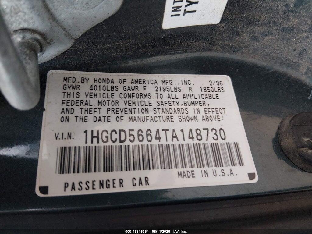 1HGCD5664TA148730 1996 HONDA ACCORD photo no. 9