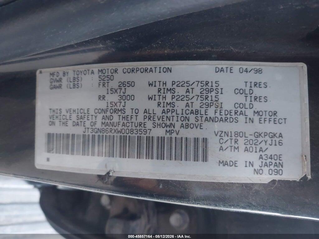 JT3GN86RXW0083597 1998 TOYOTA 4RUNNER photo no. 9