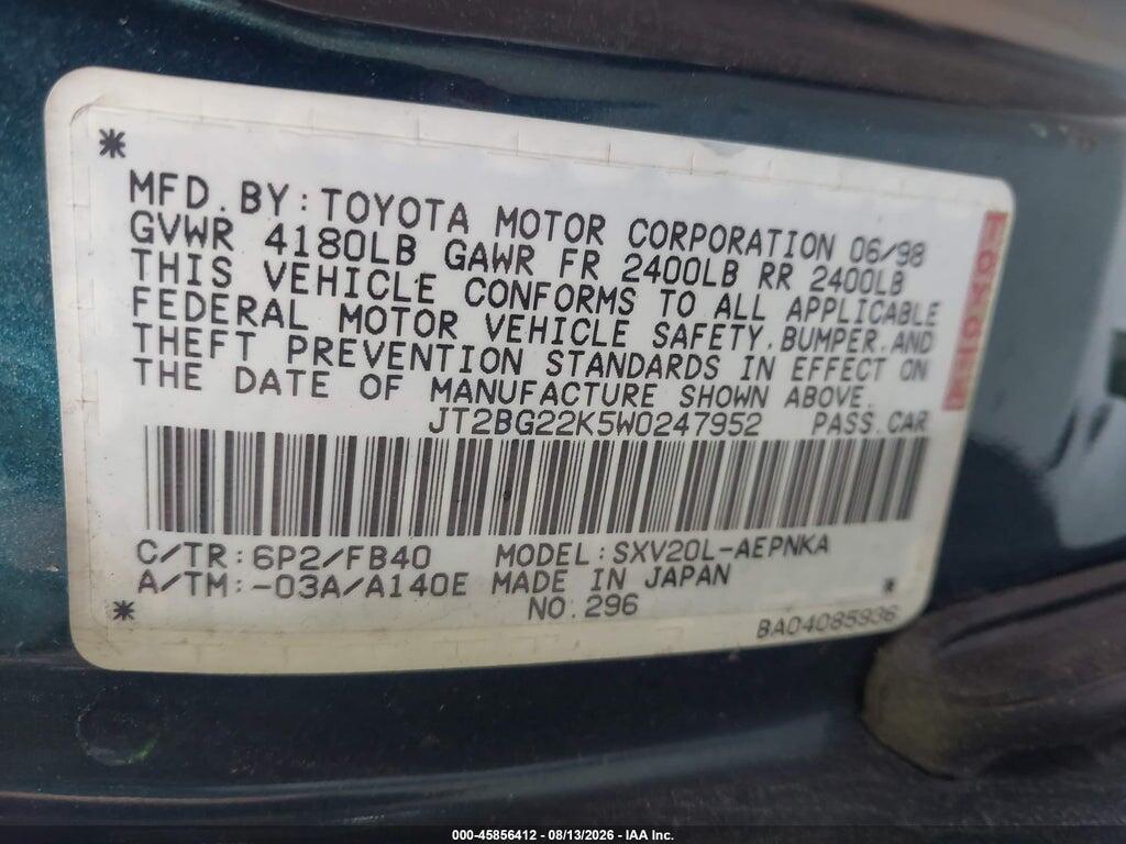JT2BG22K5W0247952 1998 TOYOTA CAMRY photo no. 9