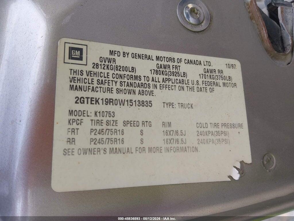 2GTEK19R0W1513835 1998 GMC SIERRA 1500 photo no. 9