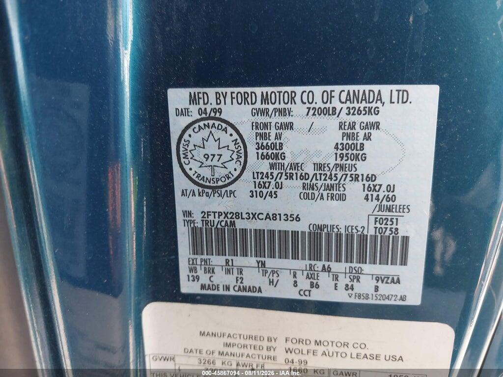 2FTPX28L3XCA81356 1999 FORD F-250 photo no. 9