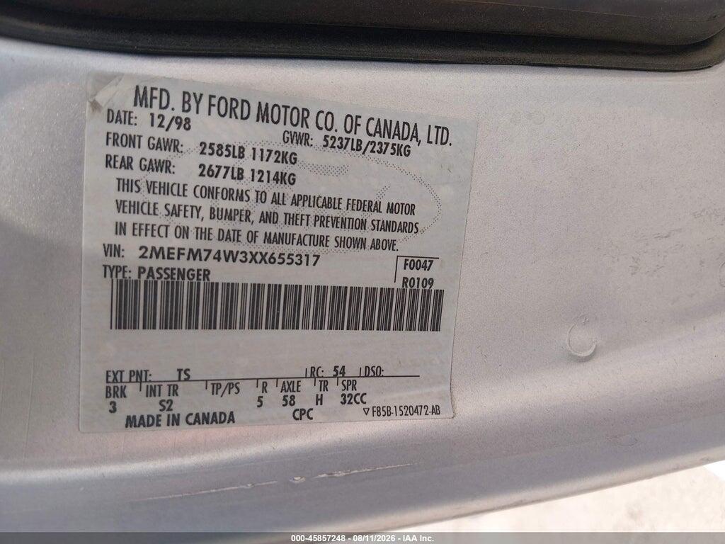 2MEFM74W3XX655317 1999 MERCURY GRAND MARQUIS photo no. 9