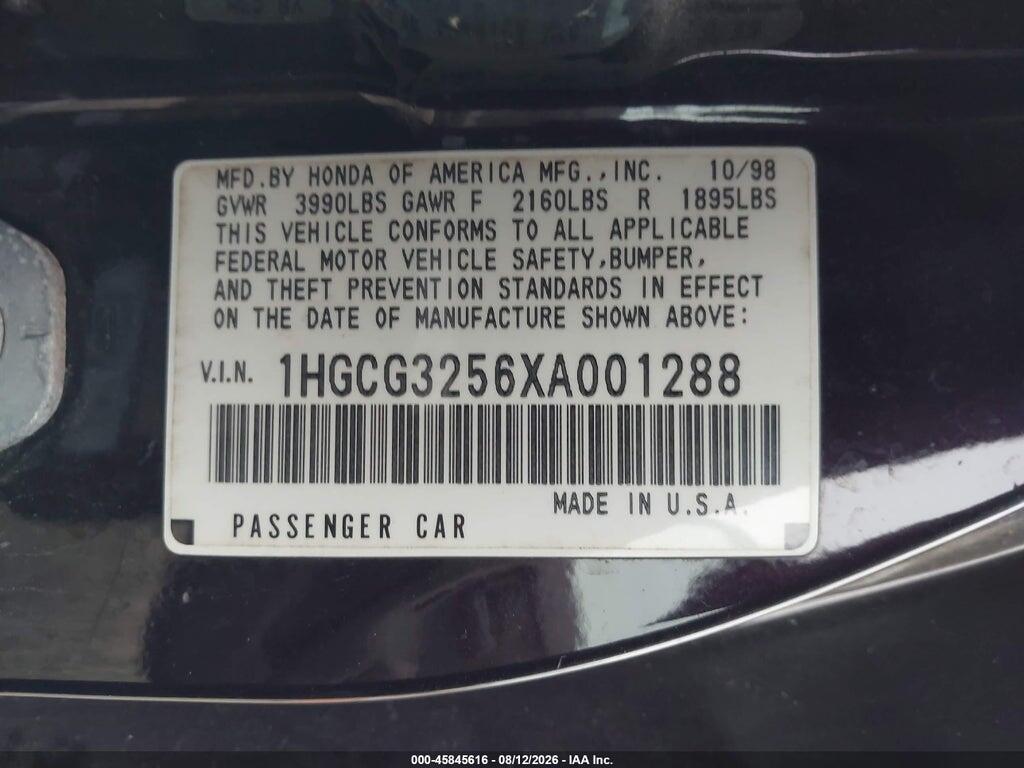 1HGCG3256XA001288 1999 HONDA ACCORD photo no. 9