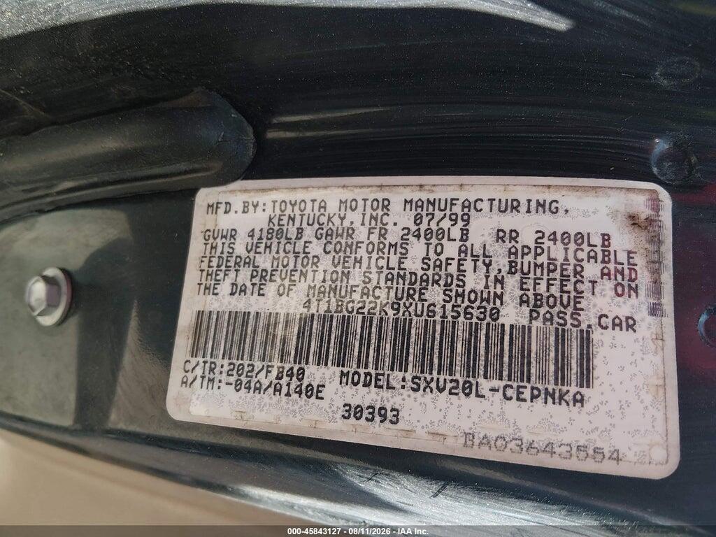 4T1BG22K9XU615630 1999 TOYOTA CAMRY photo no. 9
