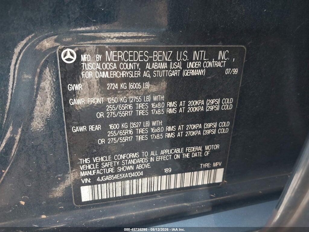 4JGAB54E5XA134004 1999 MERCEDES-BENZ ML 320 photo no. 9