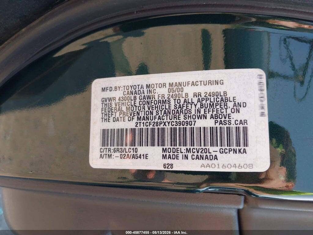 2T1CF28PXYC390907 2000 TOYOTA CAMRY SOLARA photo no. 9