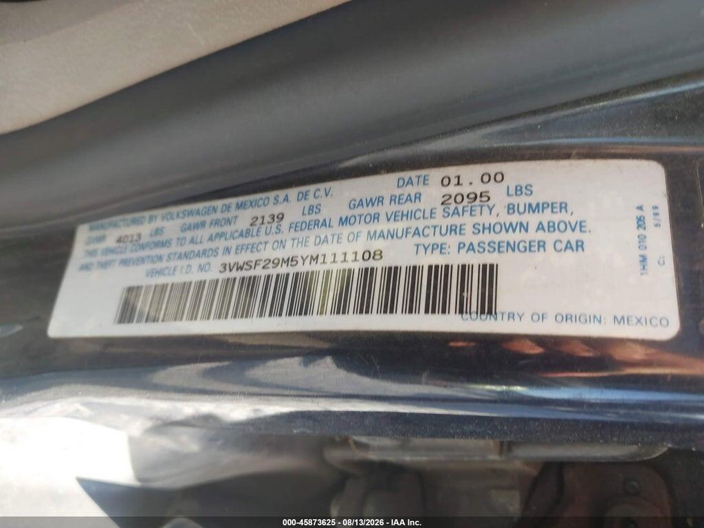 3VWSF29M5YM111108 2000 VOLKSWAGEN JETTA photo no. 9