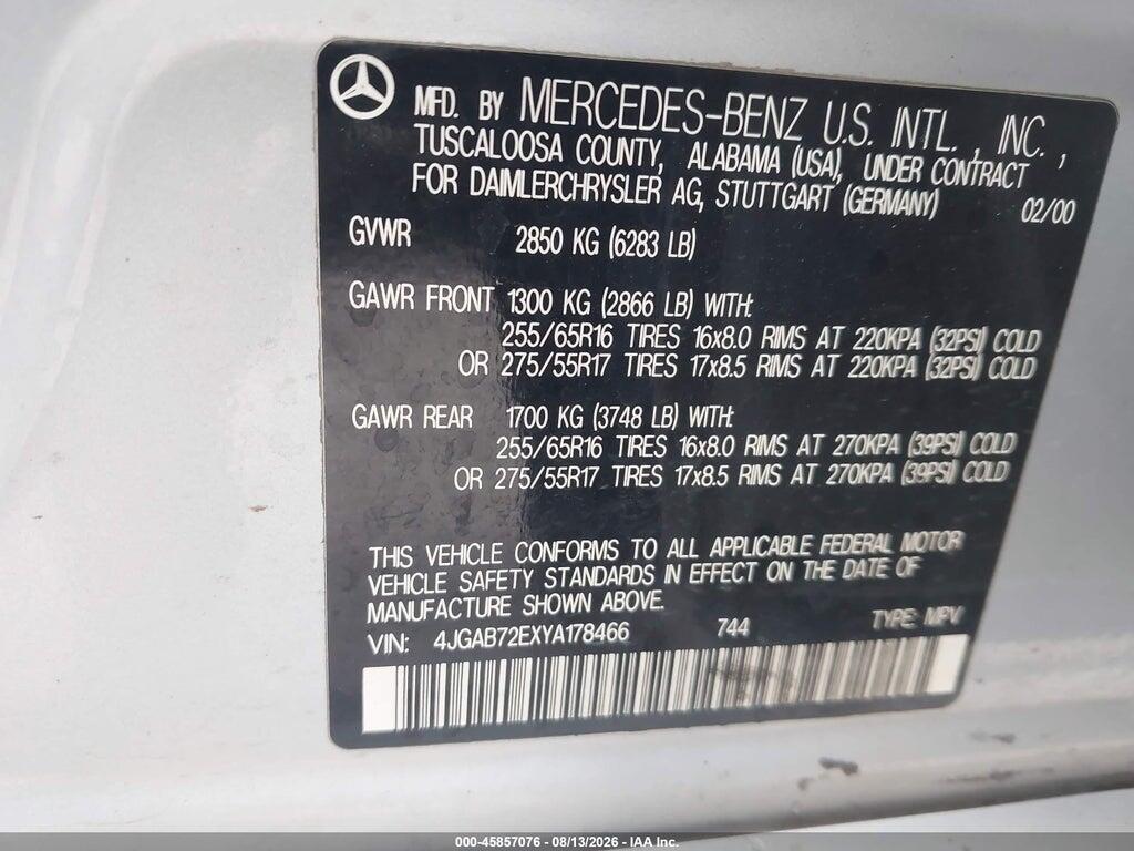 4JGAB72EXYA178466 2000 MERCEDES-BENZ ML 430 photo no. 9