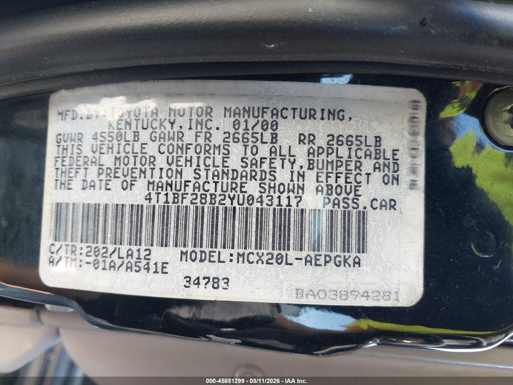 4T1BF28B2YU043117 2000 TOYOTA AVALON photo no. 9