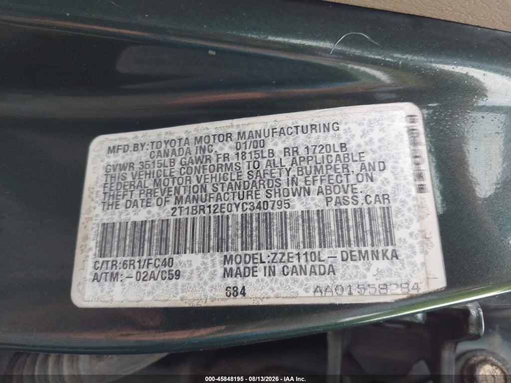2T1BR12E0YC340795 2000 TOYOTA COROLLA photo no. 9