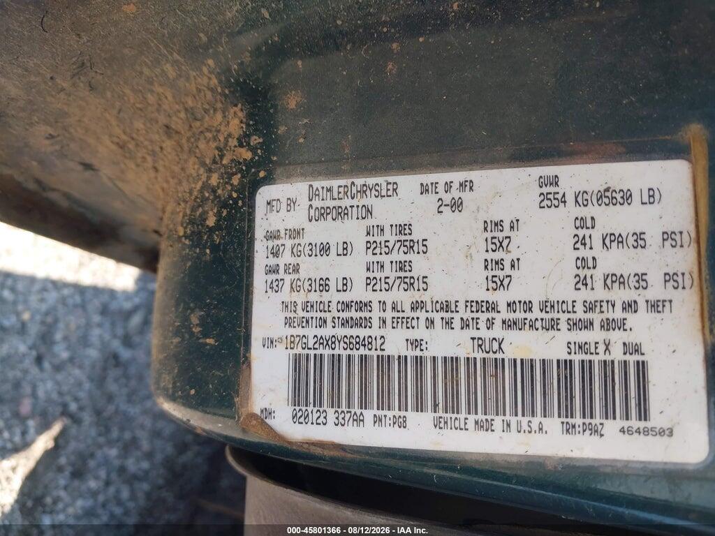 1B7GL2AX8YS684812 2000 DODGE DAKOTA photo no. 9