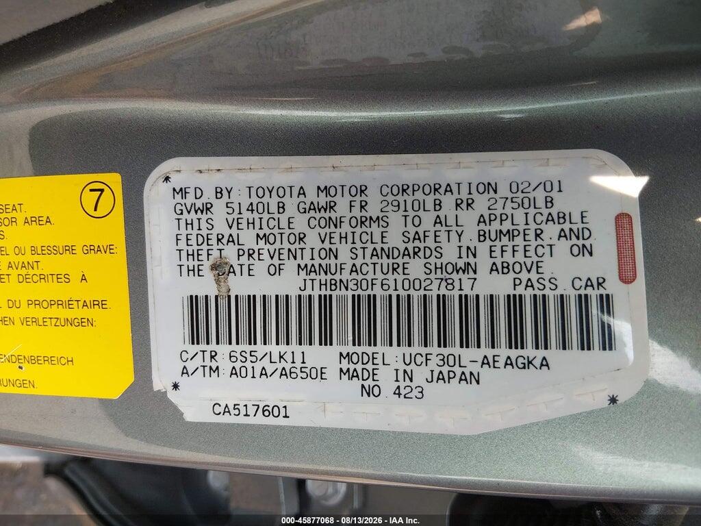 JTHBN30F610027817 2001 LEXUS LS 430 photo no. 9
