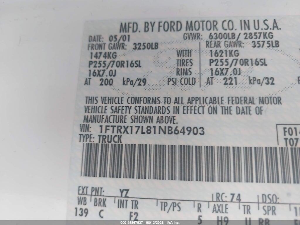 1FTRX17L81NB64903 2001 FORD F-150 photo no. 9