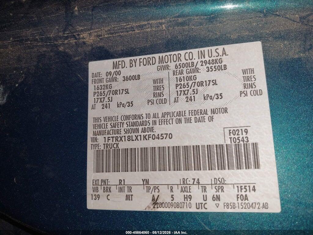 1FTRX18LX1KF04570 2001 FORD F-150 photo no. 9