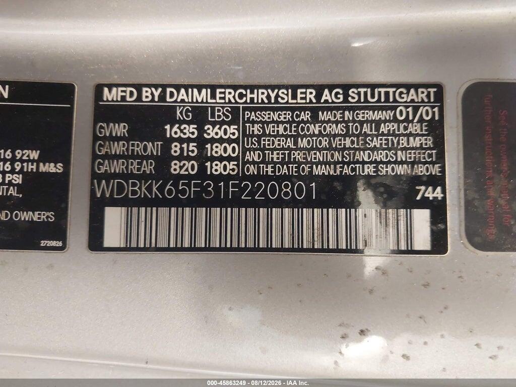 WDBKK65F31F220801 2001 MERCEDES-BENZ SLK 320 photo no. 8