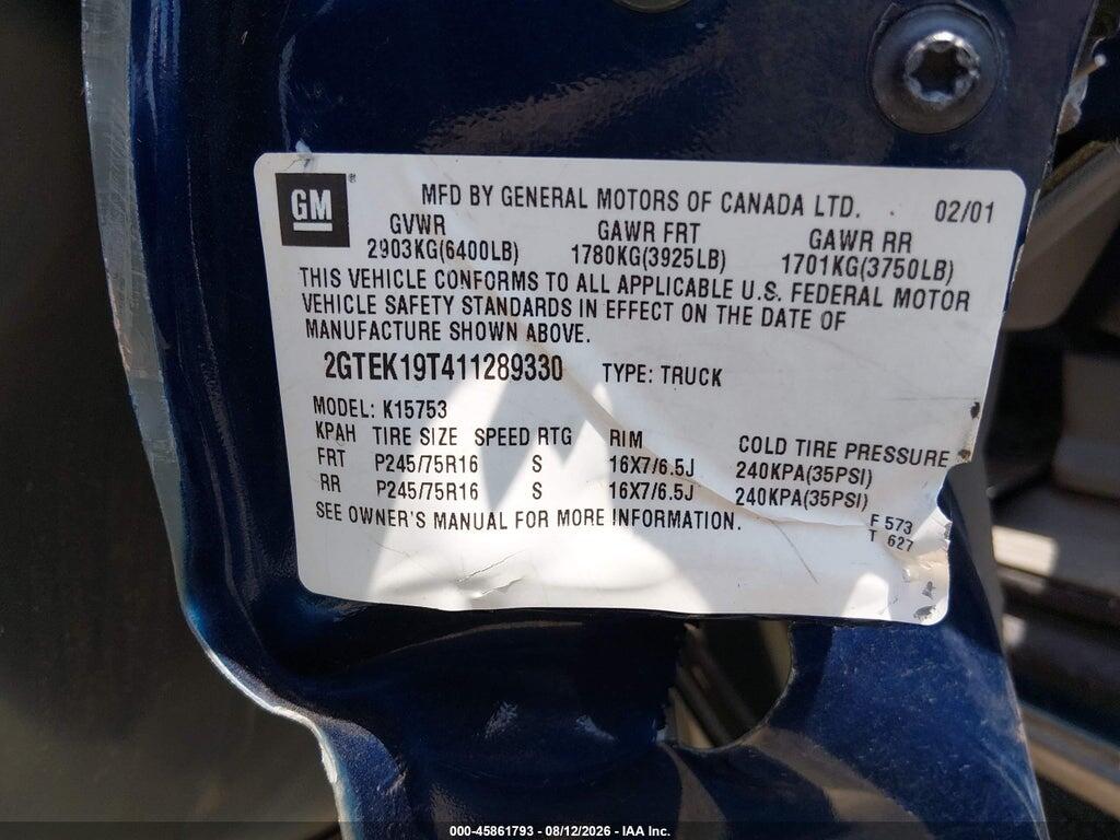 2GTEK19T411289330 2001 GMC SIERRA 1500 photo no. 9