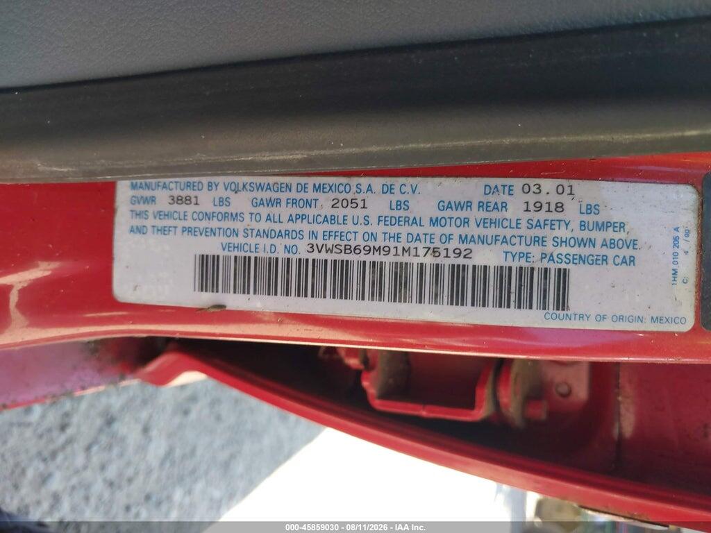 3VWSB69M91M175192 2001 VOLKSWAGEN JETTA photo no. 9