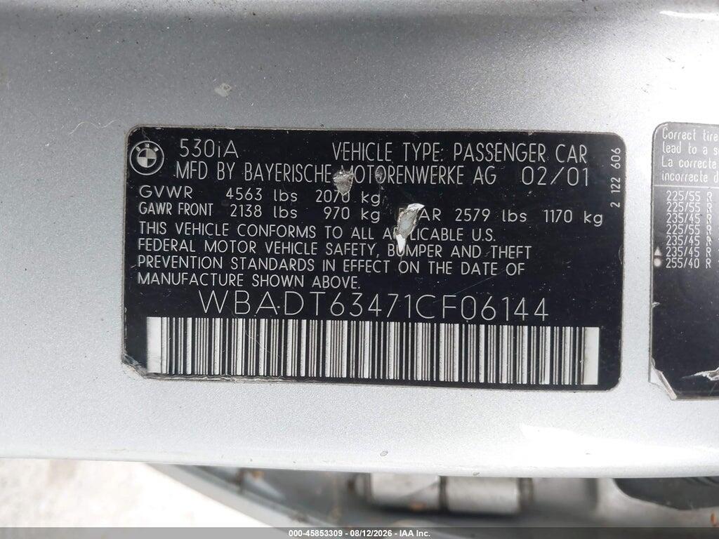 WBADT63471CF06144 2001 BMW 530IA photo no. 9