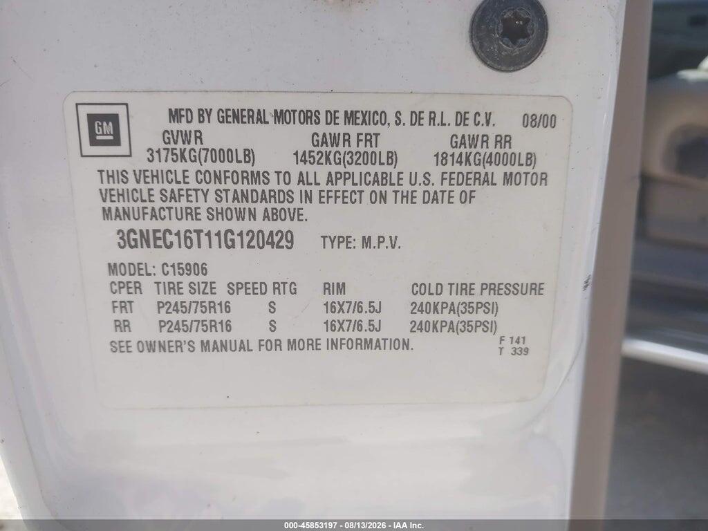 3GNEC16T11G120429 2001 CHEVROLET SUBURBAN 1500 photo no. 9