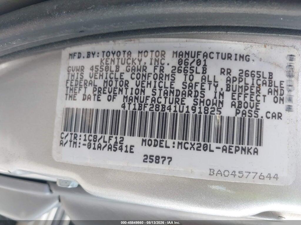 4T1BF28B41U191825 2001 TOYOTA AVALON photo no. 9