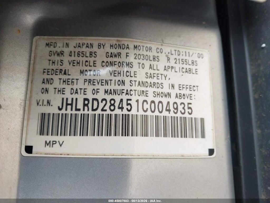 JHLRD28451C004935 2001 HONDA CR-V photo no. 9
