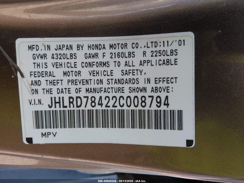 JHLRD78422C008794 2002 HONDA CR-V photo no. 9