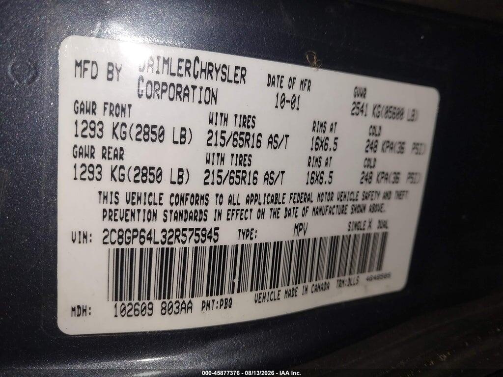 2C8GP64L32R575945 2002 CHRYSLER TOWN & COUNTRY photo no. 9