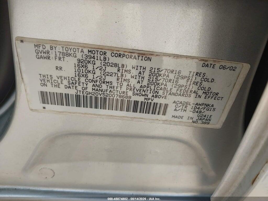 JTEGH20V520078688 2002 TOYOTA RAV4 photo no. 9